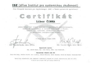 Certifikát Libor Činka - akreditovaný výcvik v systemické psychoterapii