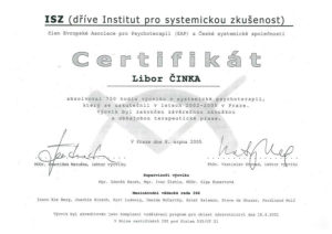 Certifikát Libor Činka - akreditovaný výcvik v systemické psychoterapii