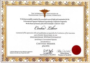 Ericksonovský hypnoterapeut - certifikát