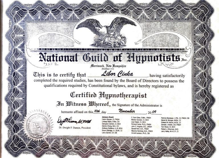 certifikát - hypnoterapeut